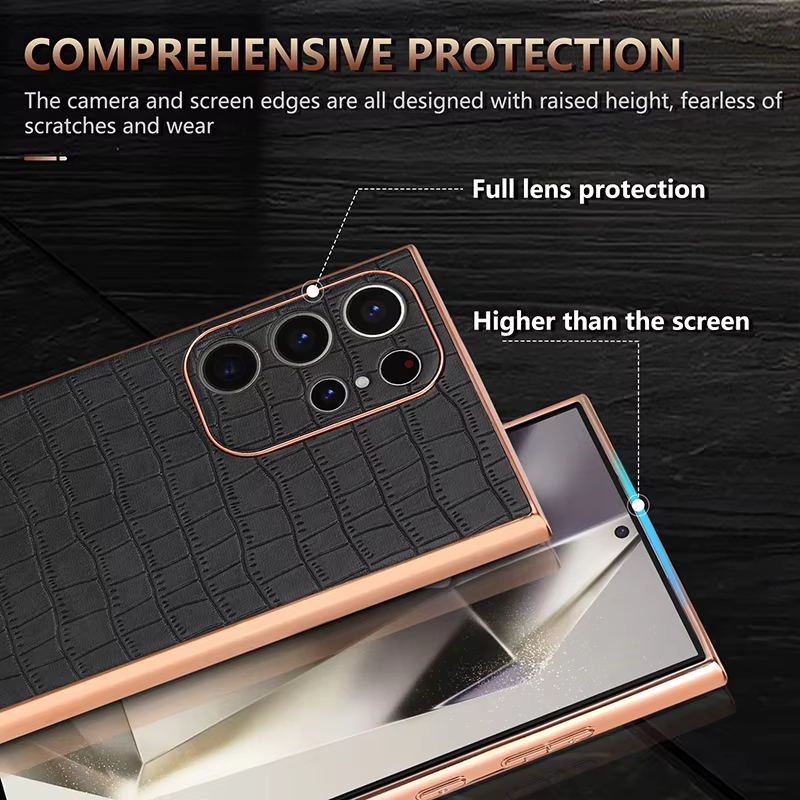 Crocodile Pattern PU Leather Skin Phone Case For Samsung Galaxy S22 S23 S24 Series