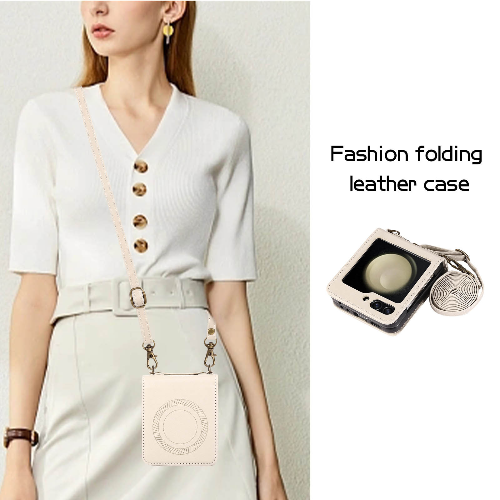 Crossbody Magnetic Leather Phone Case With Wireless Charger Long Strap For Samsung Galaxy Z Flip5/4/3