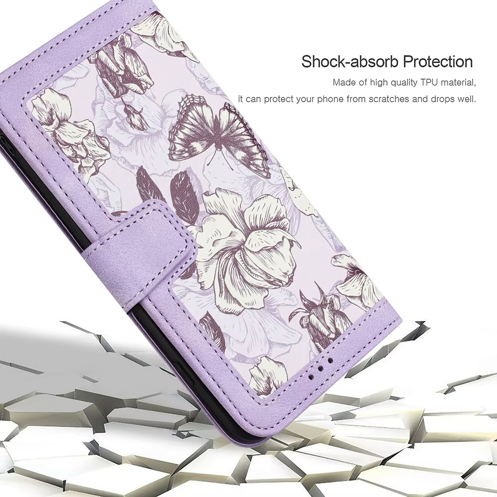 Luxury Flower Pattern Magnetic Clasp Flip Leather Case for Galaxy S24 S23 S22 S21