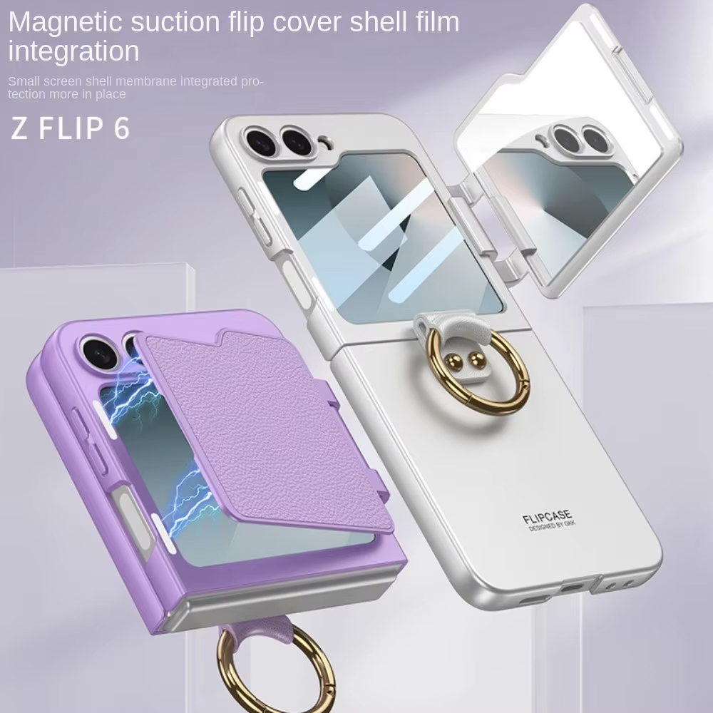 Ring Holder Phone Case With Back Screen Protective Mirror For Samsung Galaxy Z Flip 6/5