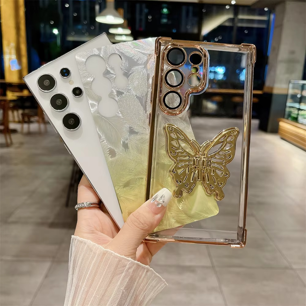 Cartoon Butterfly Gradient Bracket Case for Samsung Galaxy S24 Ultra Plus