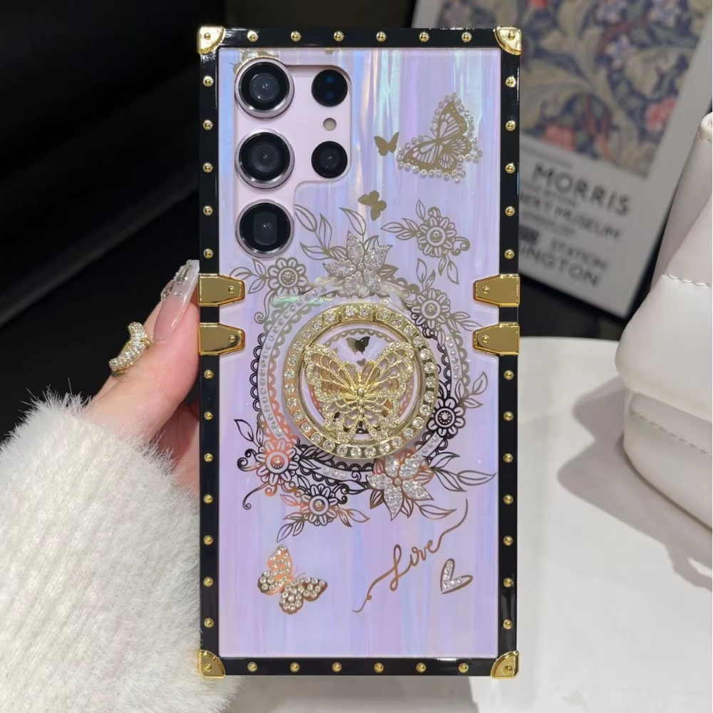 Luxury Dream Butterfly Stand Laser Shell Pattern Phone Case For Samsung Galaxy S24 Ultra S23 Plus S22 S21