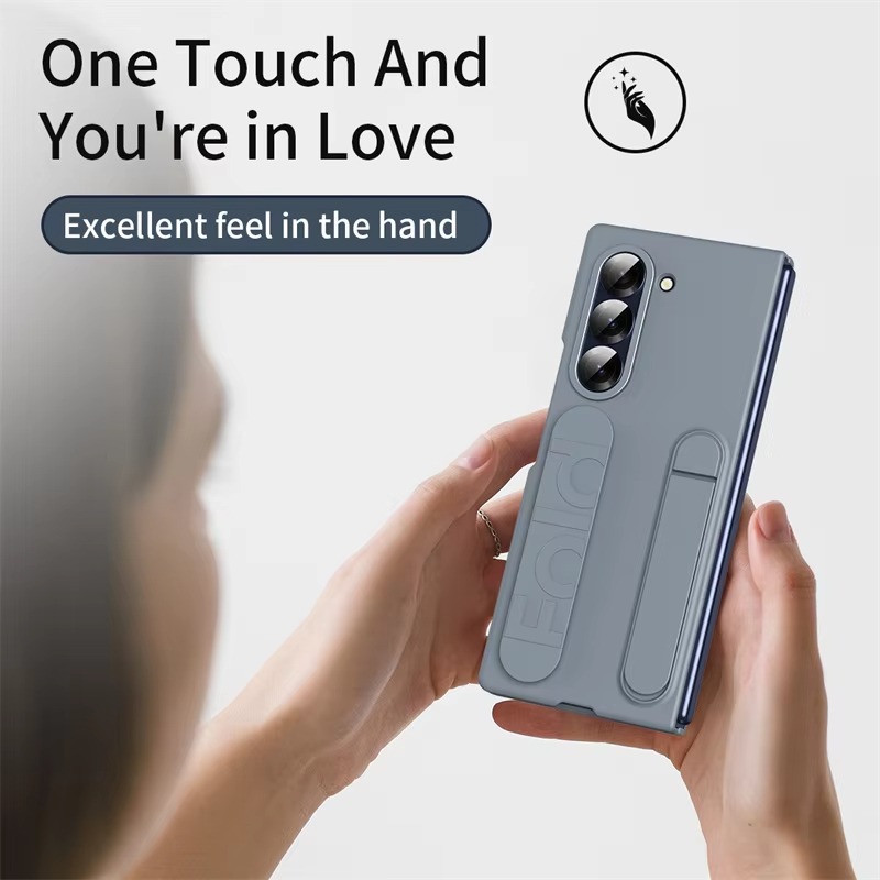 Skin Friendly Matte Silicone Wristband Bracket Case with Tempered Glass for Samsung Galaxy Z Fold 6 5 4 3 