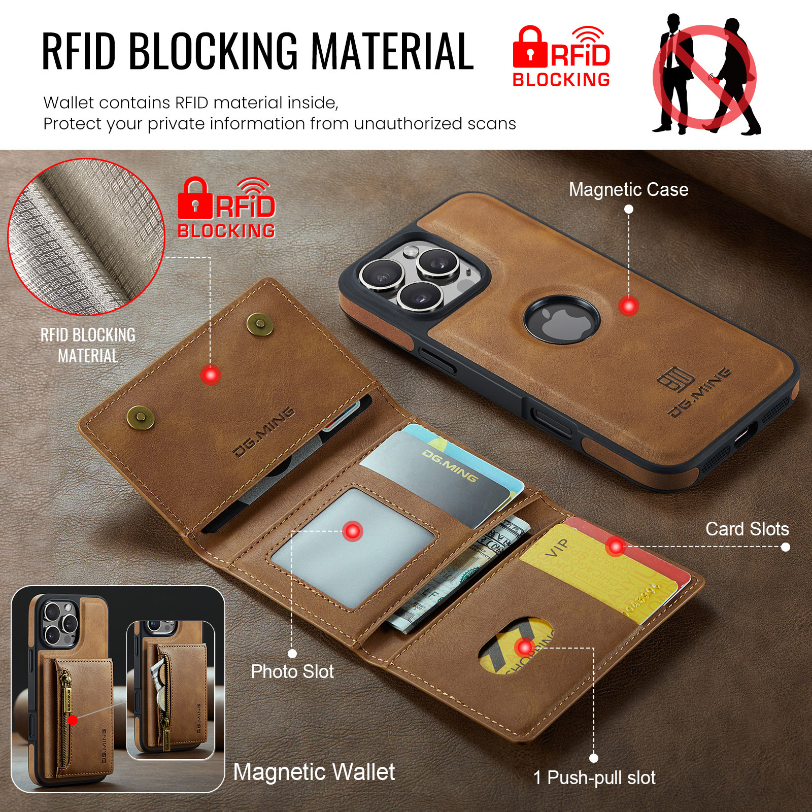 2 In 1 Detachable Magnetic Leather Wallet Phone Case For iPhone 16 Series