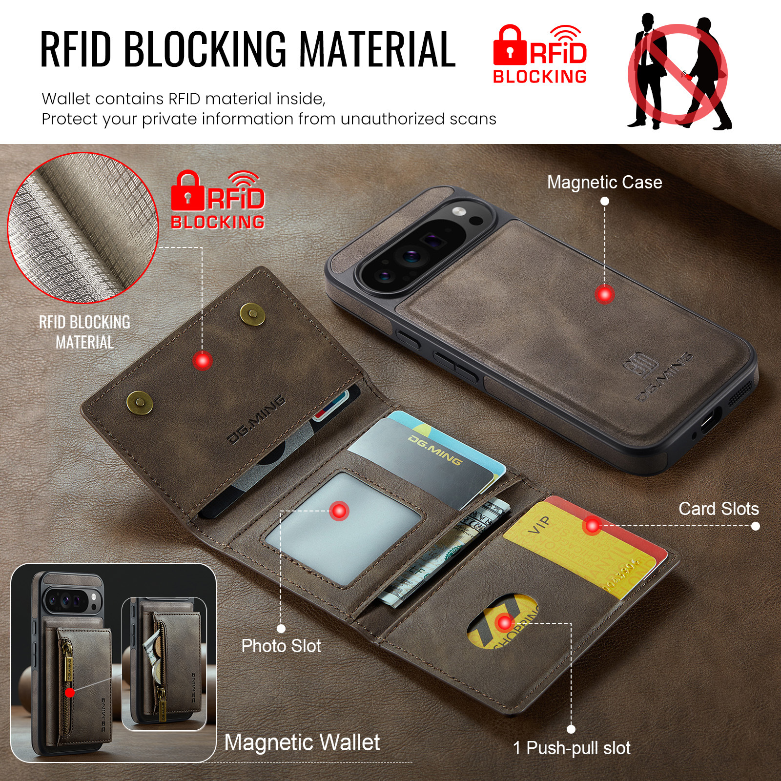 2 In 1 Detachable Magnetic Leather Wallet Phone Case For Google Pixel 8/8Pro