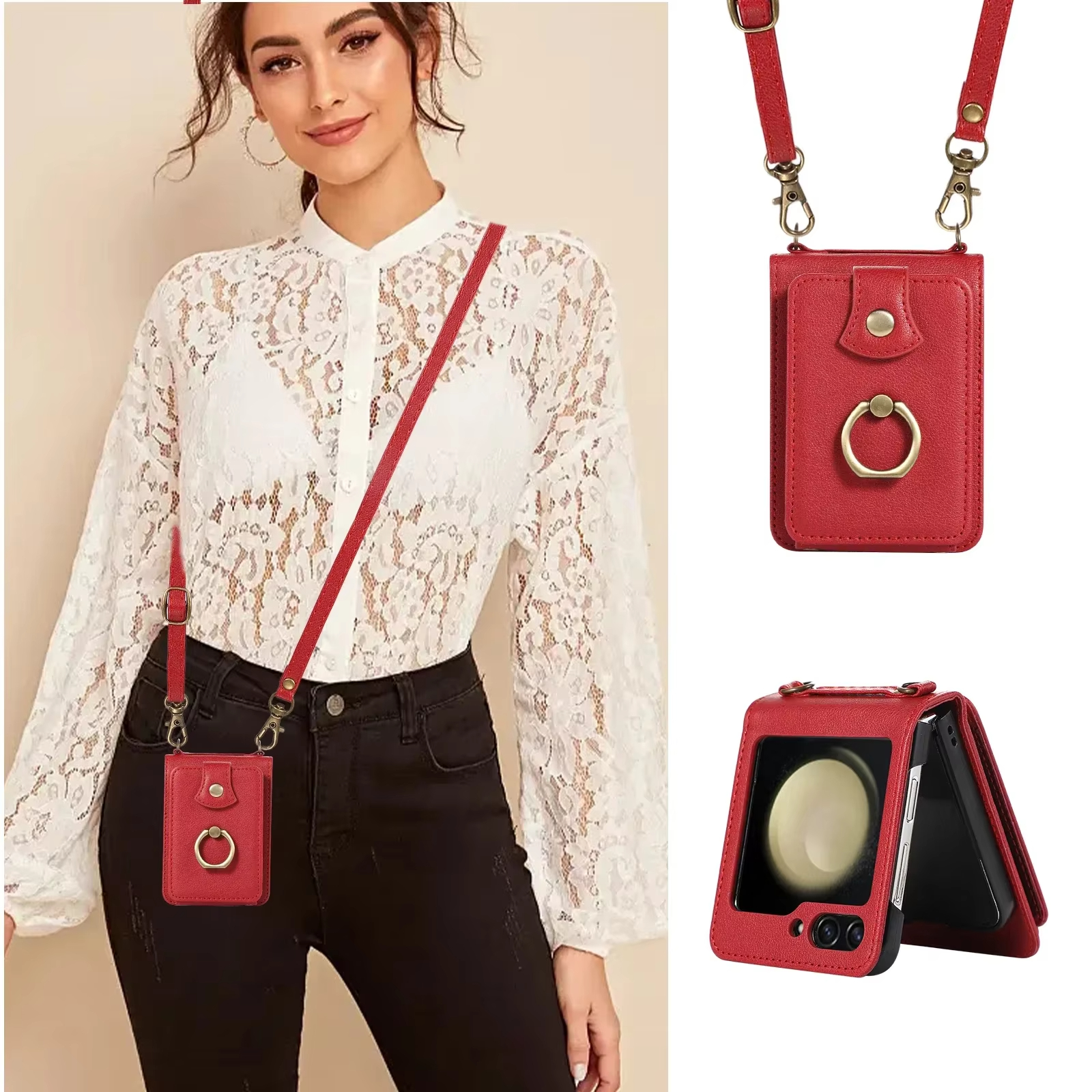 Crossbody Leather Cards Slot Wallet Bag Case For Samsung Galaxy Z Flip 6 5 4 3