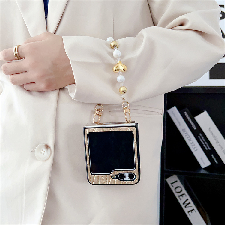 Luxury Lambskin Wrist Chain Phone Case for Samsung Galaxy Z Flip 5/4/3 