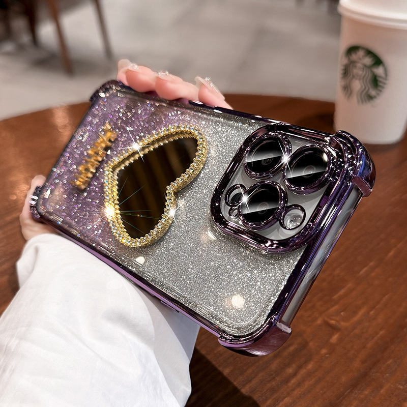 Heart-Shaped Rhinestone Mirror iPhone Case