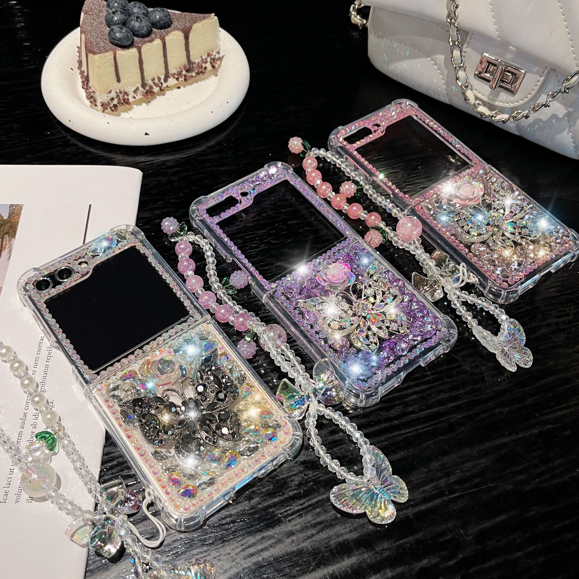 Butterfly Flower Full Diamond Bracelet Phone Case for Samsung Galaxy Z Flip 6 5 4 3