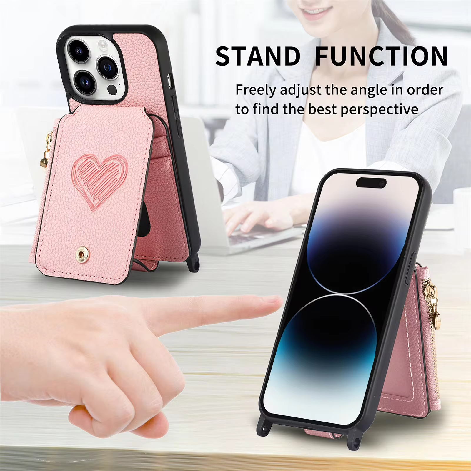 Magnetic Crossbody Leather Zipper Wallet Card Phone Case for iPhone 15 Series