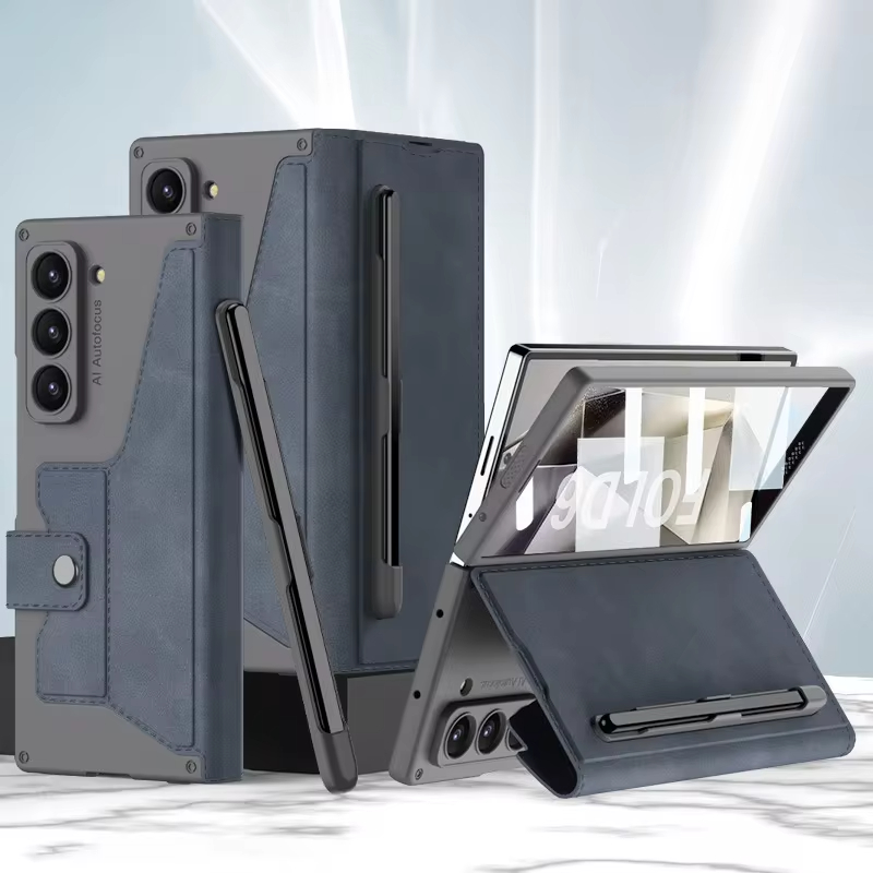 Shockproof Armor Leather Flip Case With S-pen Holder Screen Protector for Samsung Galaxy Z Fold6/5/4/3 