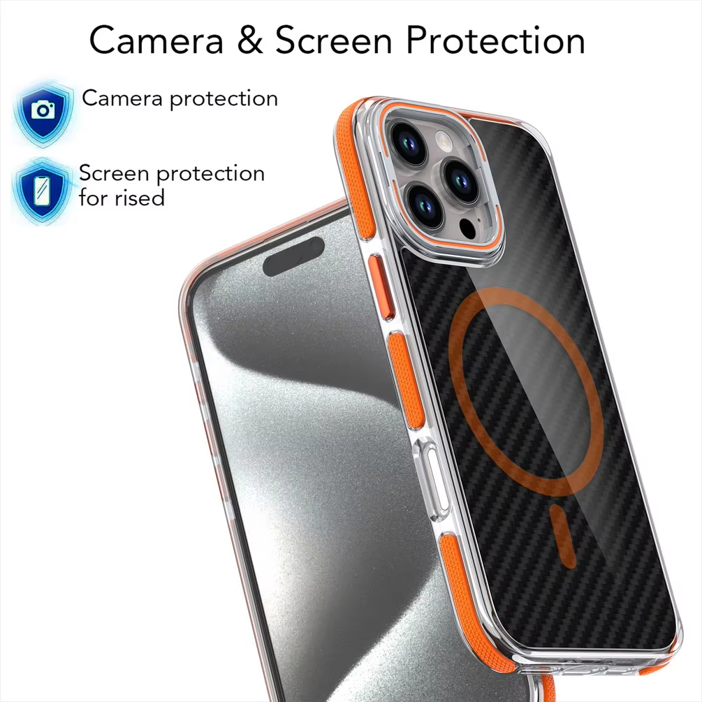 Business Carbon Fiber Magnetic Contrast Color Anti-skid Frame Case For iPhone Series 