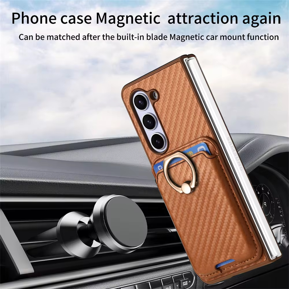 2 in 1 Detachable Carbon Fiber Card Wallet Case With Screen Protector For Samsung Galaxy Z Fold 6 5 4