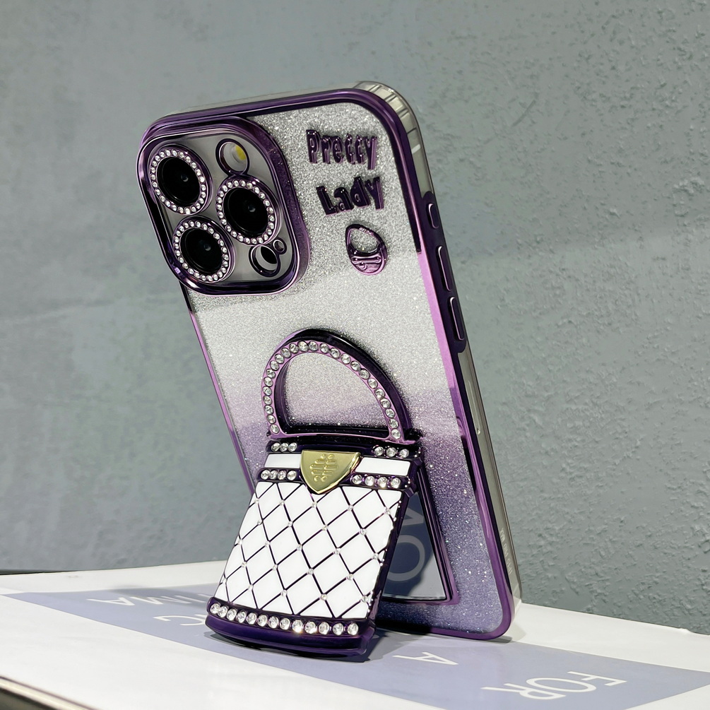 Electroplated Rhinestone Glitter Bag Holder Mirror Case for iPhone 16 15 14 13 12 11 Series