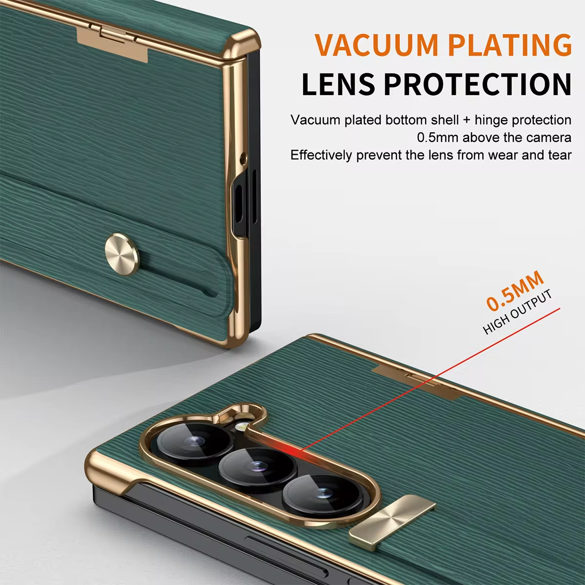 Luxury Leather Electroplated Frame Hinge Protection Back Case For Samsung Galaxy Z Fold 6/5/4/3