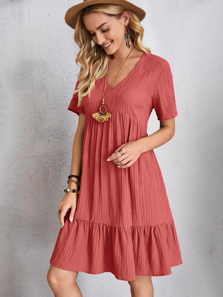 2024 Women's Popular Summer Loose Casual Short-Sleeved Belted Flowing Dress
