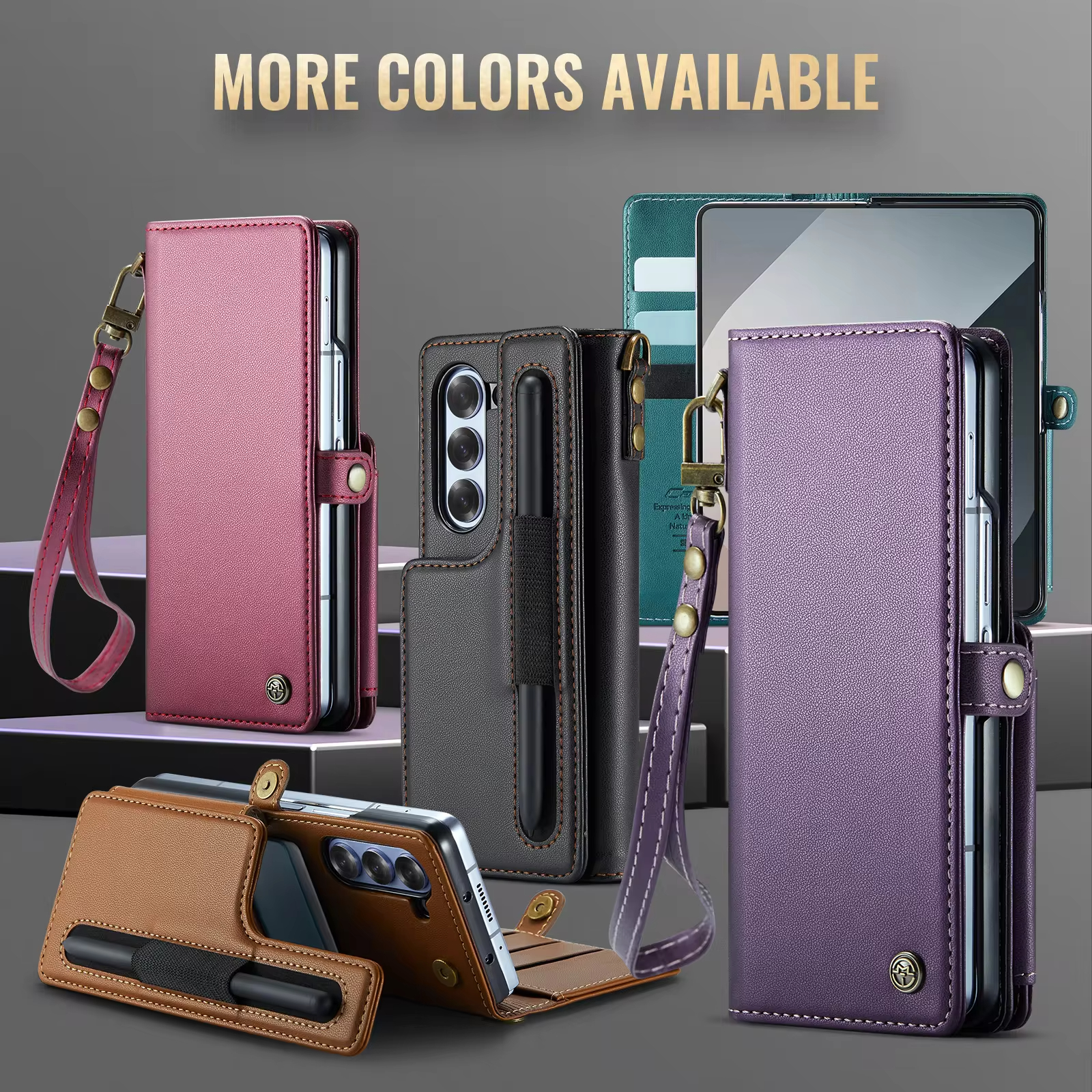 Retro Vintage Luxury Leather Case With Card Slots S-pen Holder For Samsung Galaxy Z Fold Series