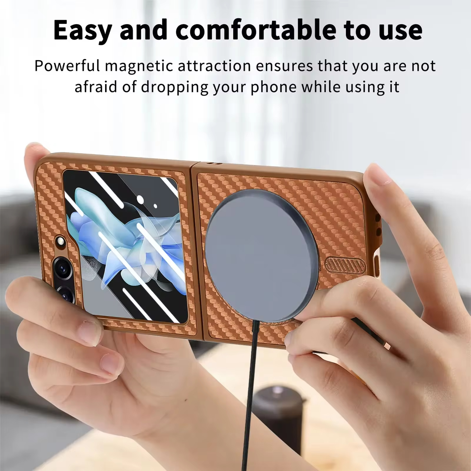 Magnetic Carbon Fiber Tempered Glass Case For Samsung Galaxy Z Flip 6 5 4 