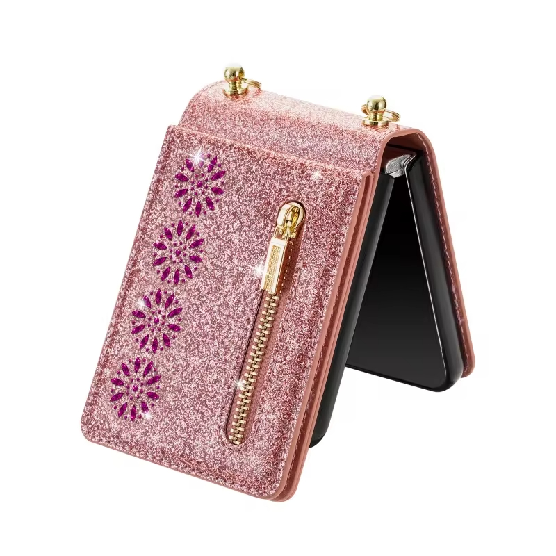 Crossbody Glitter Zipper Wallet Phone Case for Samsung Galaxy Z Flip 6 5 4 3