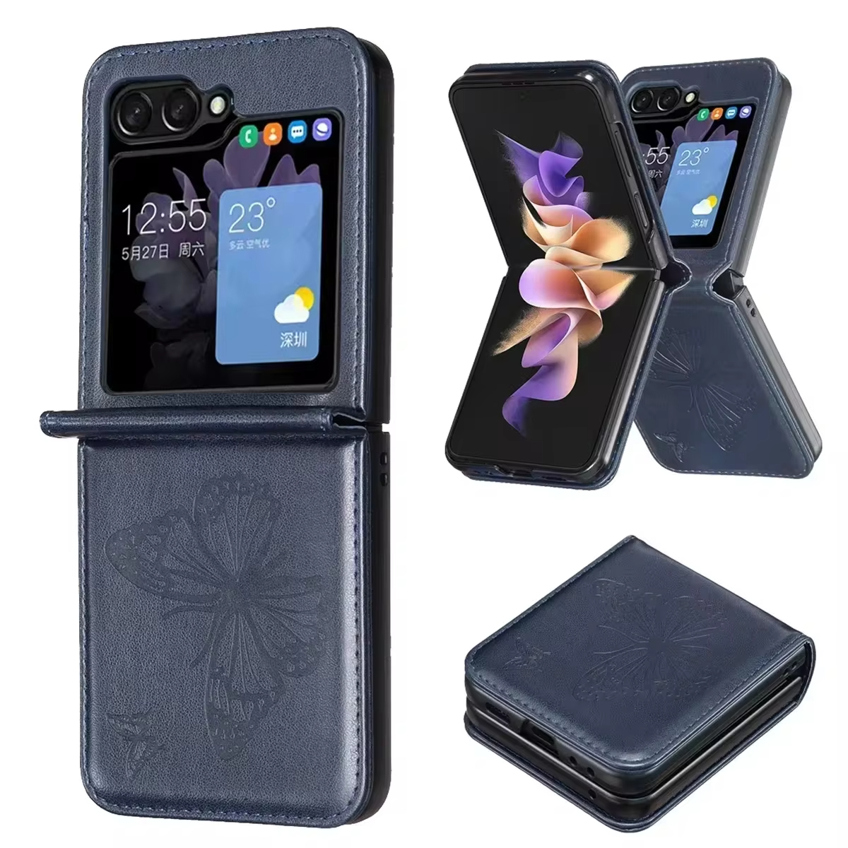 High-grade Skin-Friendly  Butterfly Embossed Flip Wallet Leather Case For Samsung Galaxy Z Flip 6/5/4/3