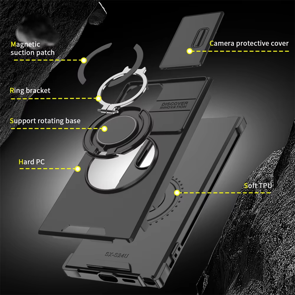 Slide Camera Protection Magnetic Stand Phone Case for Samsung S24 Plus Ultra