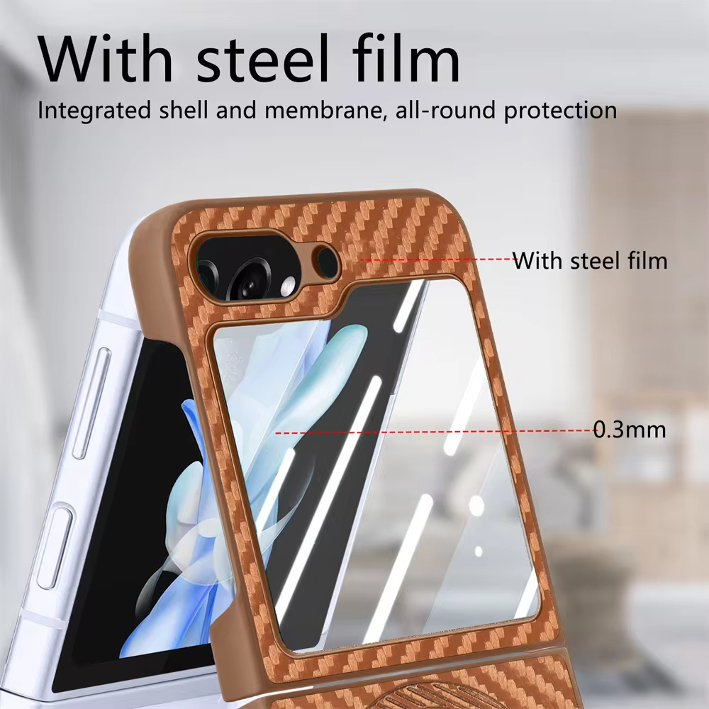  2 in 1 Detachable Carbon Fiber Card Wallet  Case With Screen Protector For Samsung Galaxy Z Flip 6 5 4 