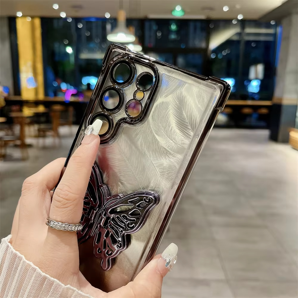 Cartoon Butterfly Gradient Bracket Case for Samsung Galaxy S24 Ultra Plus