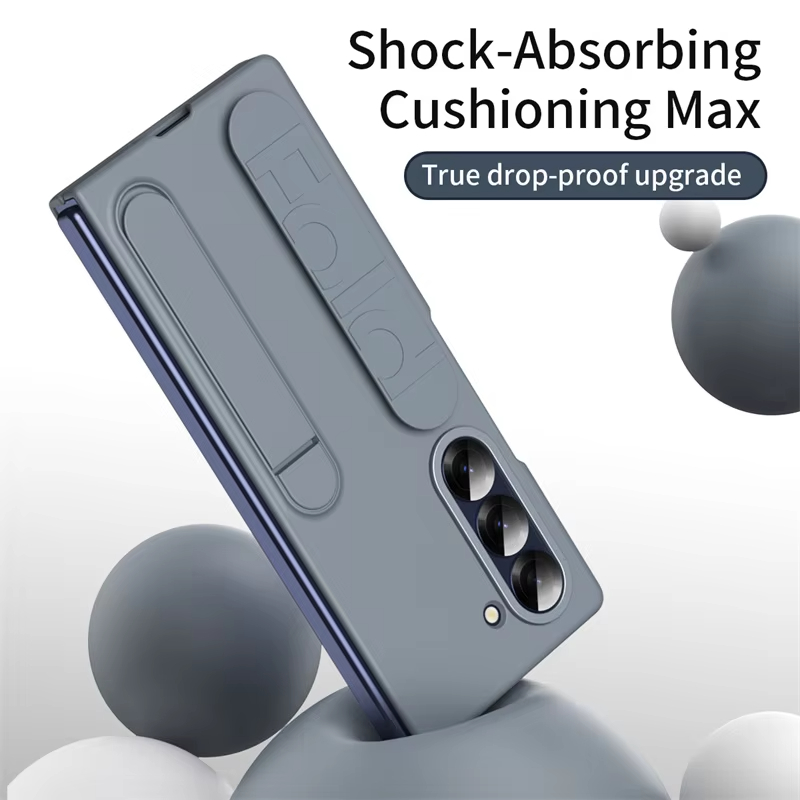 Skin Friendly Matte Silicone Wristband Bracket Case with Tempered Glass for Samsung Galaxy Z Fold 6 5 4 3 