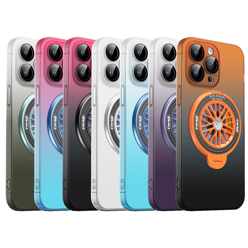 Gyroscope Magnetic Stand Gradient Color Phone Case For iPhone 16 15 14 13 12 Pro Max 