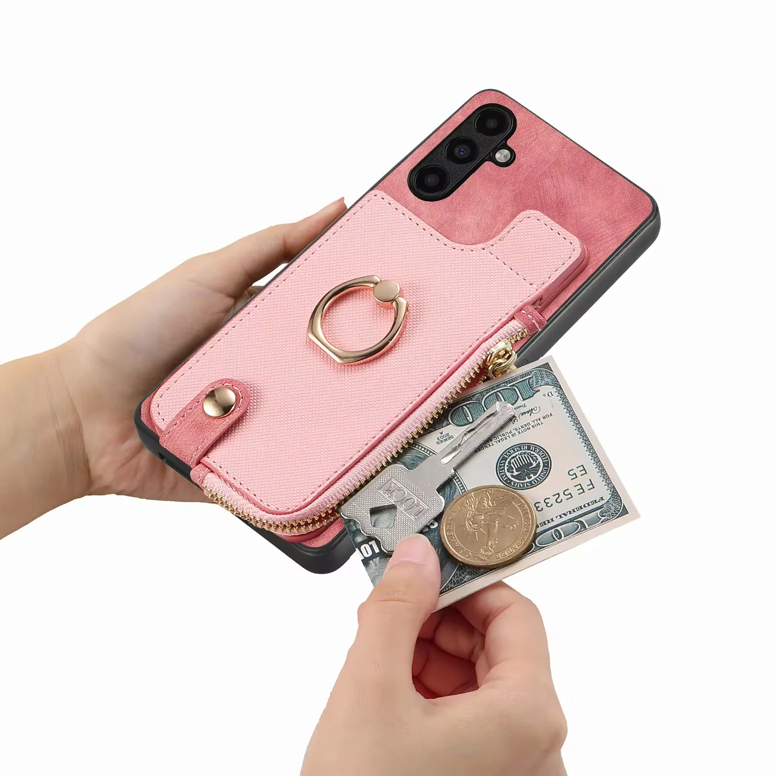Vintage Zipper Cards Slot Wallet Ring Holder Leather Case for Samsung Galaxy A15 A25 A35 A55
