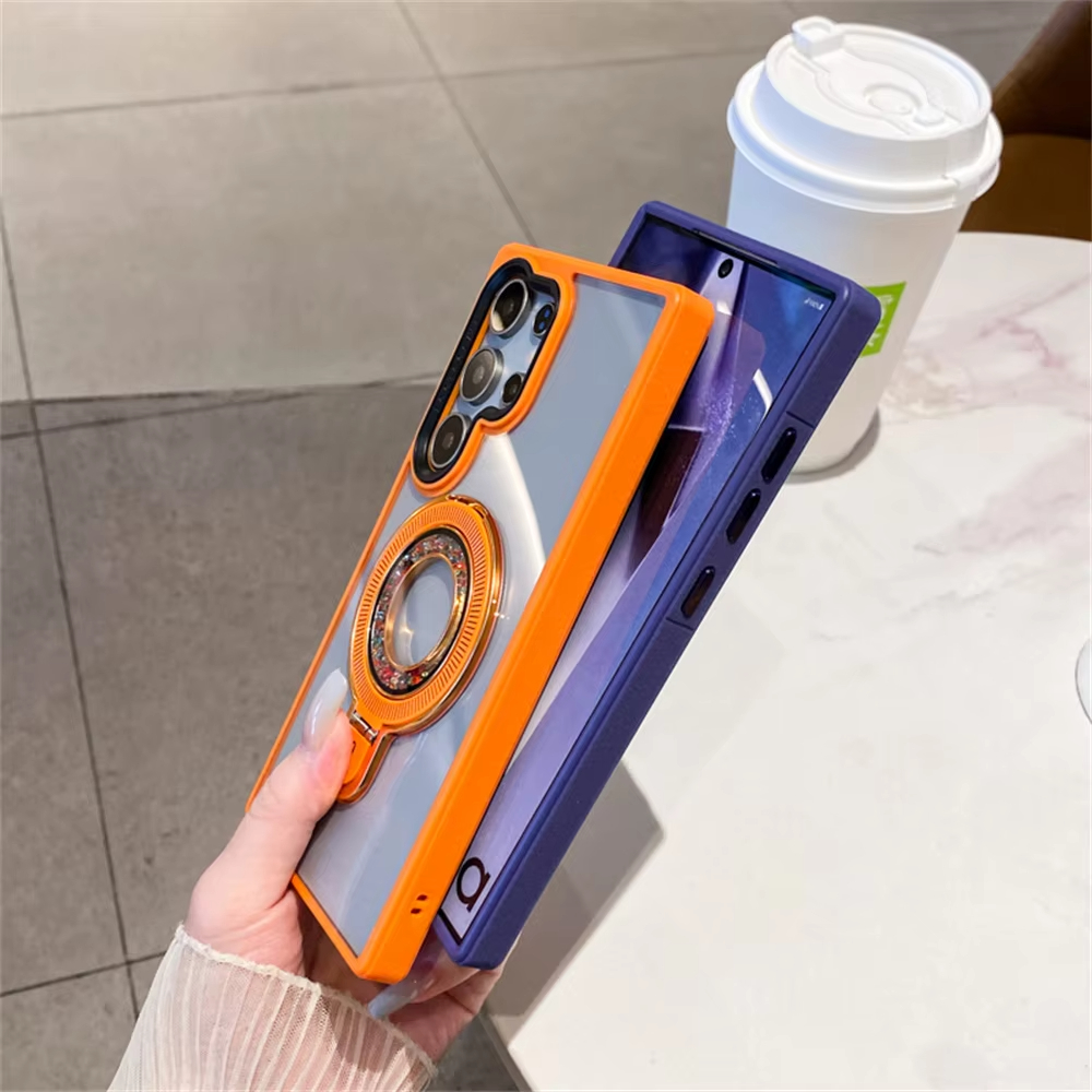 Luxury Transparent Magnetic Stand Phone Case for Samsung Galaxy S24 Ultra Plus