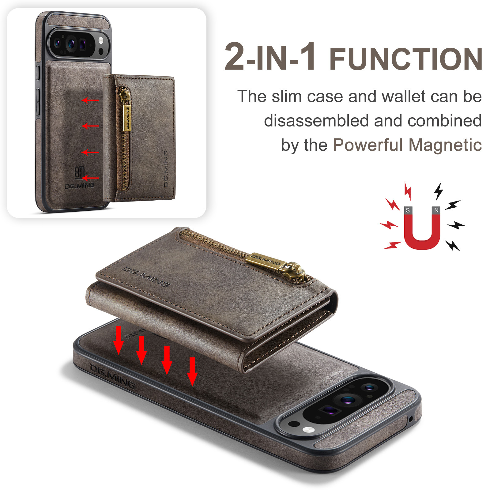 2 In 1 Detachable Magnetic Leather Wallet Phone Case For Google Pixel 8/8Pro