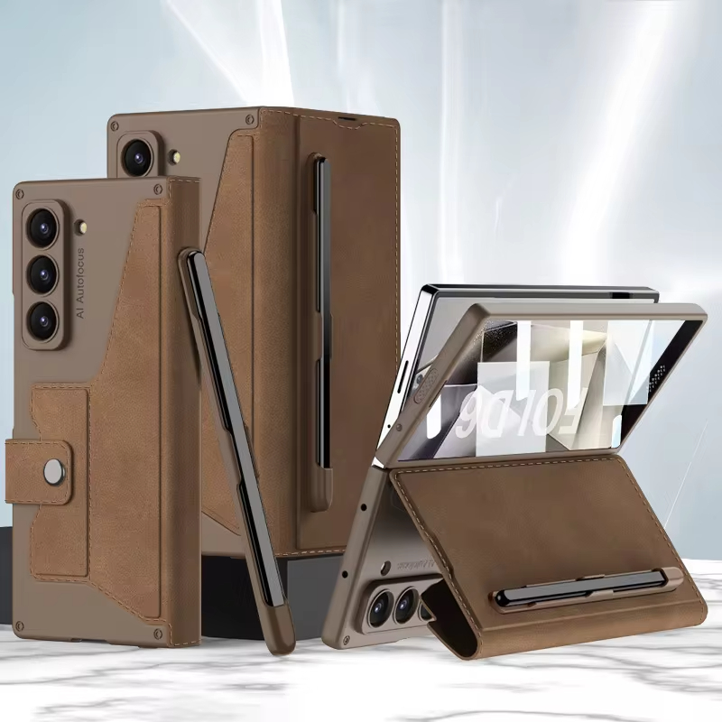 Shockproof Armor Leather Flip Case With S-pen Holder Screen Protector for Samsung Galaxy Z Fold6/5/4/3 