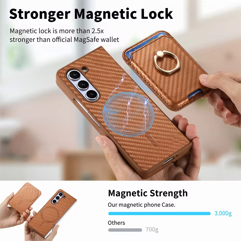 2 in 1 Detachable Carbon Fiber Card Wallet Case With Screen Protector For Samsung Galaxy Z Fold 6 5 4
