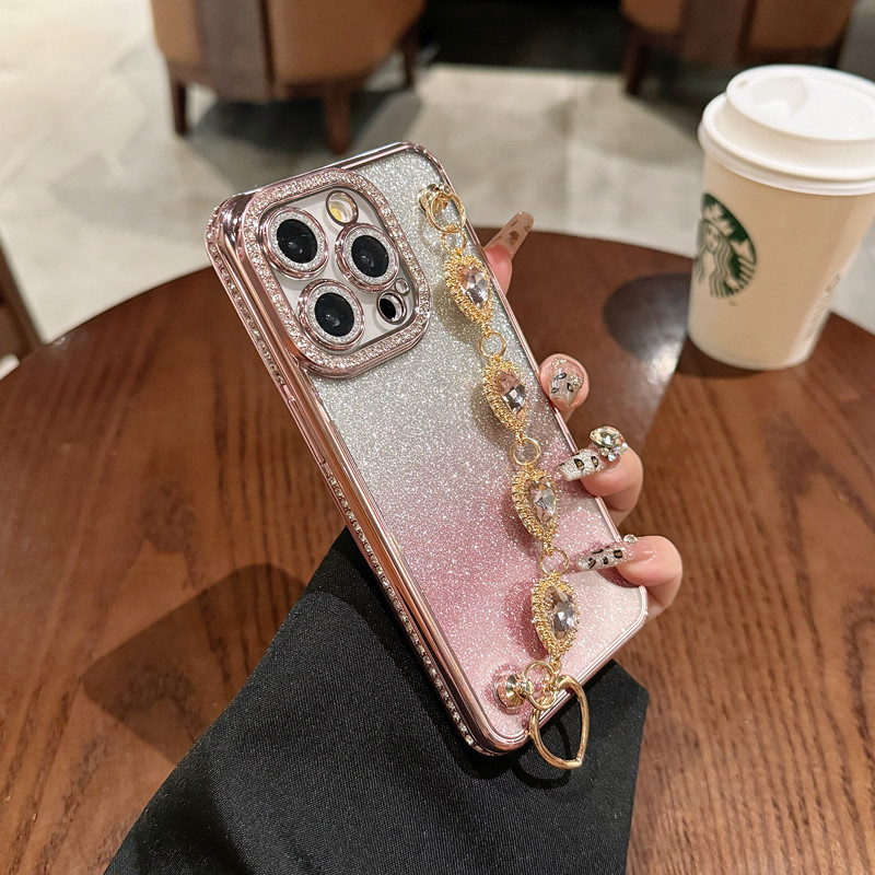 Bling Love Heart Rhinestone Bracelet Case for iPhone 16/15/14/13/12/11 Series