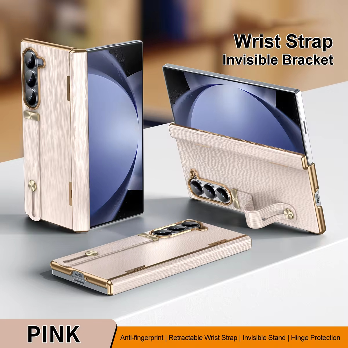 Luxury Leather Electroplated Frame Hinge Protection Back Case For Samsung Galaxy Z Fold 6/5/4/3