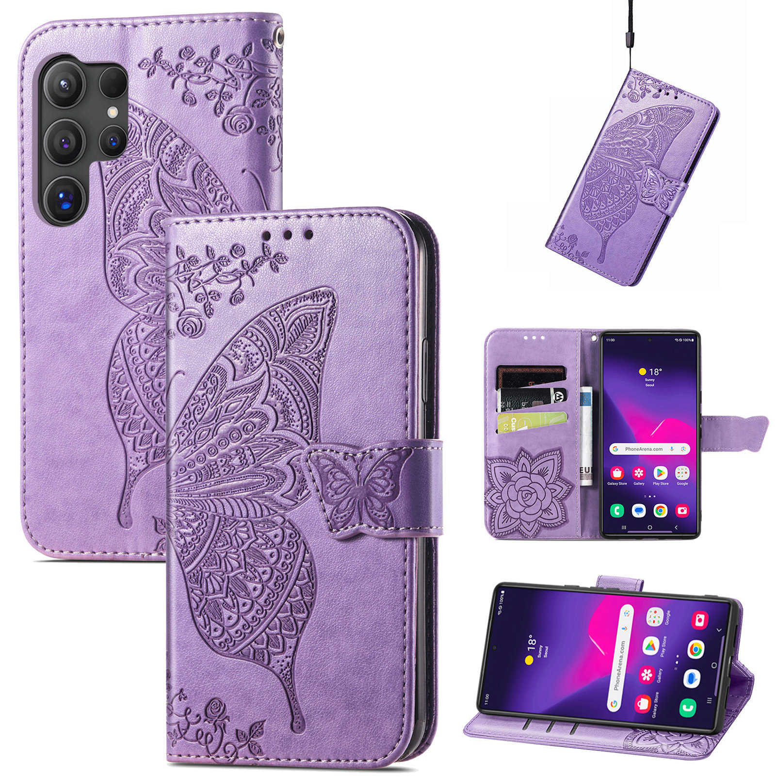 2024 Butterfly Luxury Leather Wallet Case With Card Holder For Samsung Galaxy S24 Series