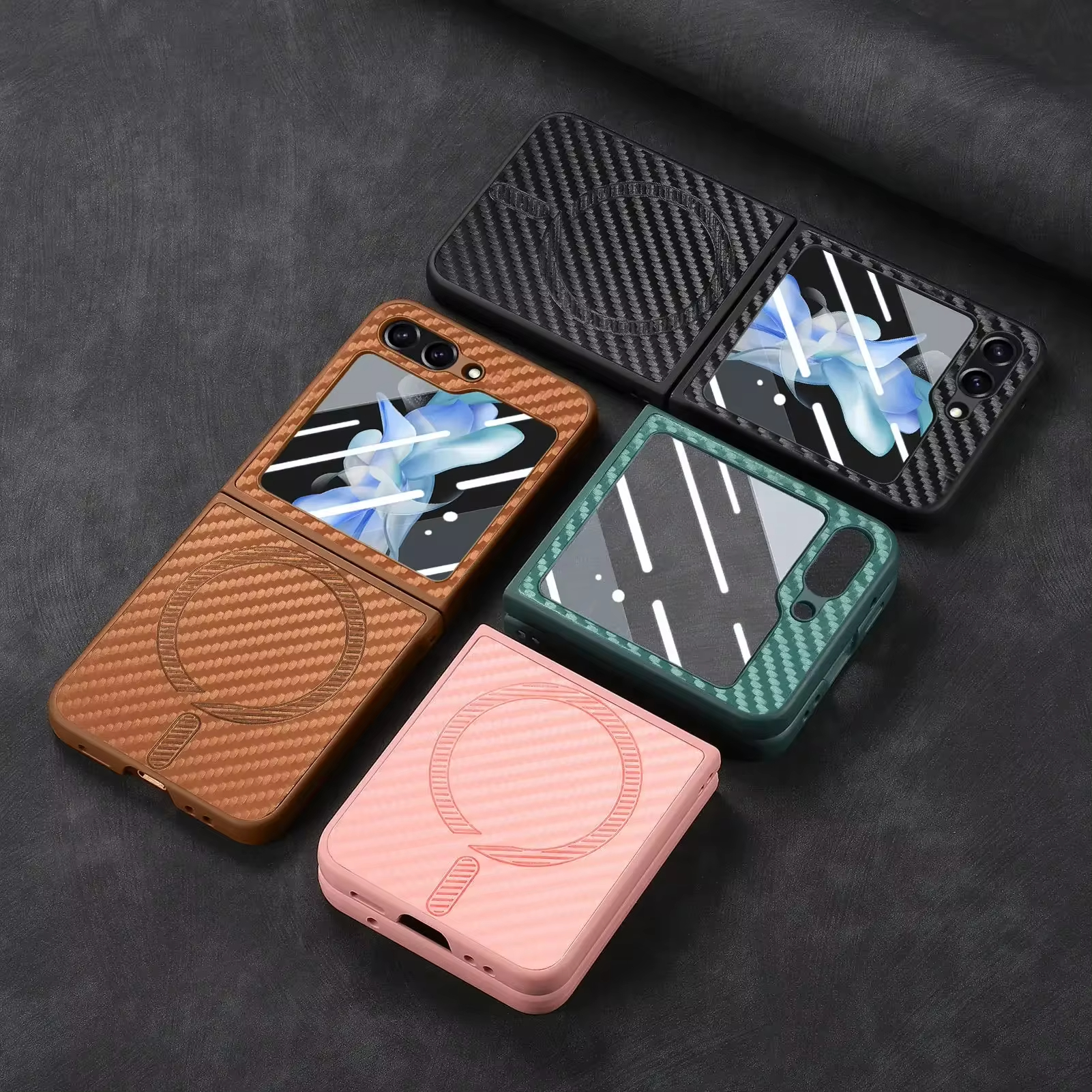 Magnetic Carbon Fiber Tempered Glass Case For Samsung Galaxy Z Flip 6 5 4 