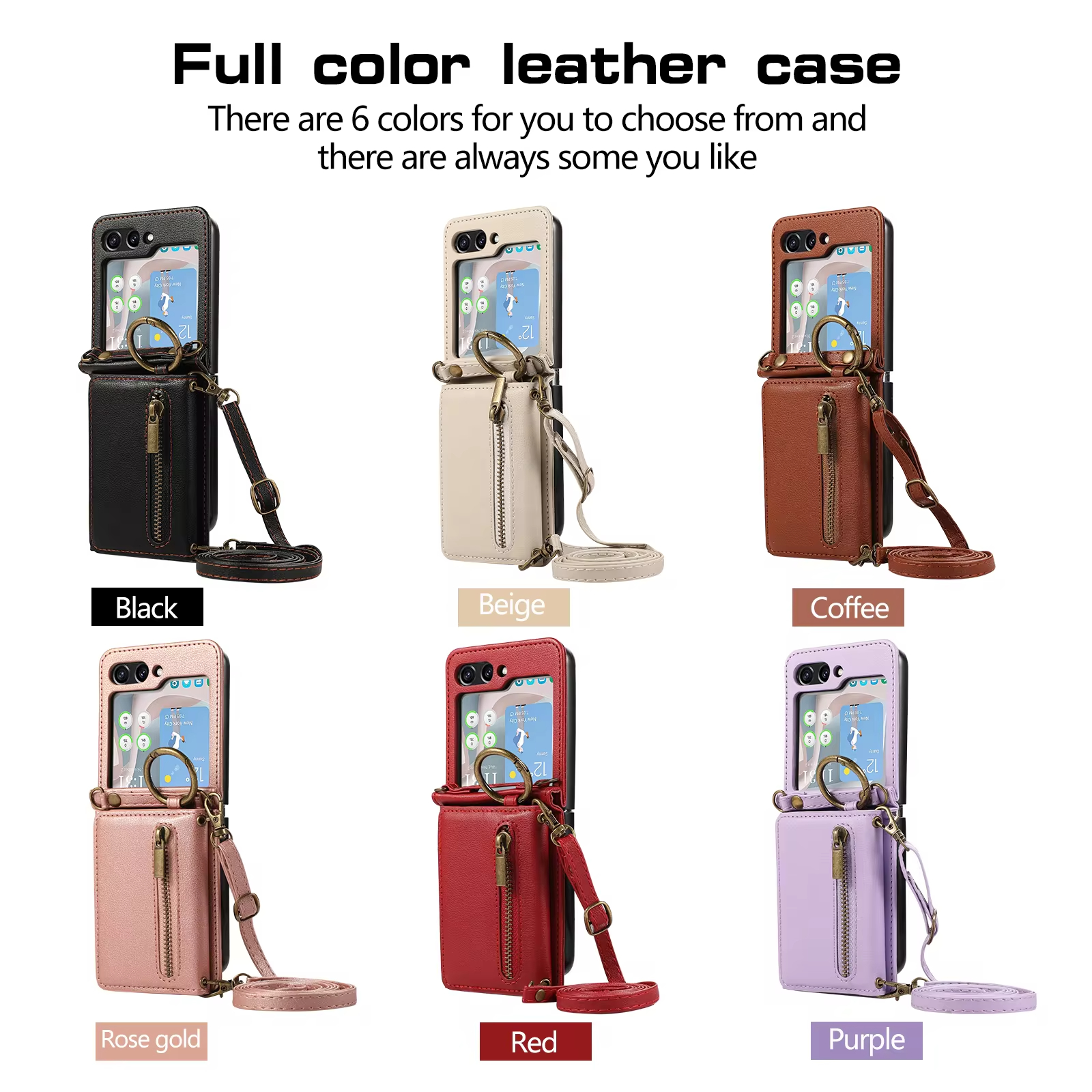 Crossbody Ring Zipper Wallet Phone Case With Card Holder For Samsung Galaxy Z Flip 6 5 4 3