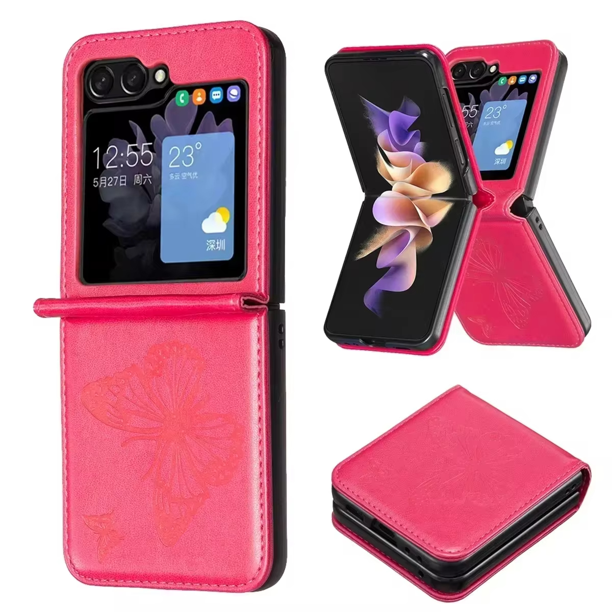 High-grade Skin-Friendly  Butterfly Embossed Flip Wallet Leather Case For Samsung Galaxy Z Flip 6/5/4/3