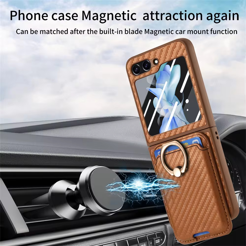  2 in 1 Detachable Carbon Fiber Card Wallet  Case With Screen Protector For Samsung Galaxy Z Flip 6 5 4 