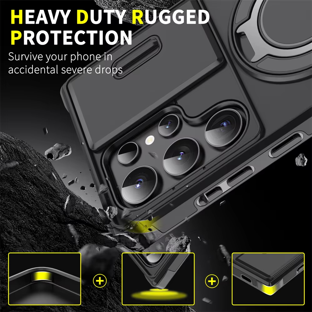 Slide Camera Protection Magnetic Stand Phone Case for Samsung S24 Plus Ultra