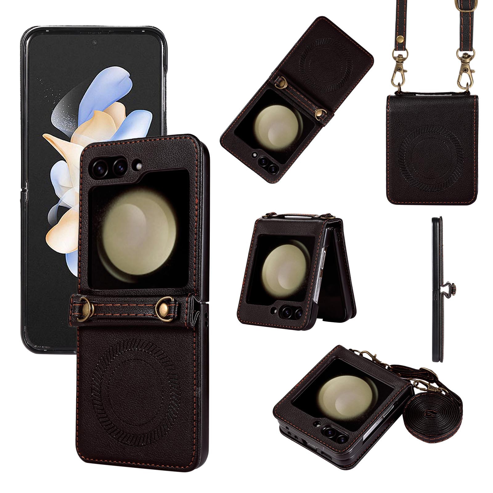 Crossbody Magnetic Leather Phone Case With Wireless Charger Long Strap For Samsung Galaxy Z Flip5/4/3