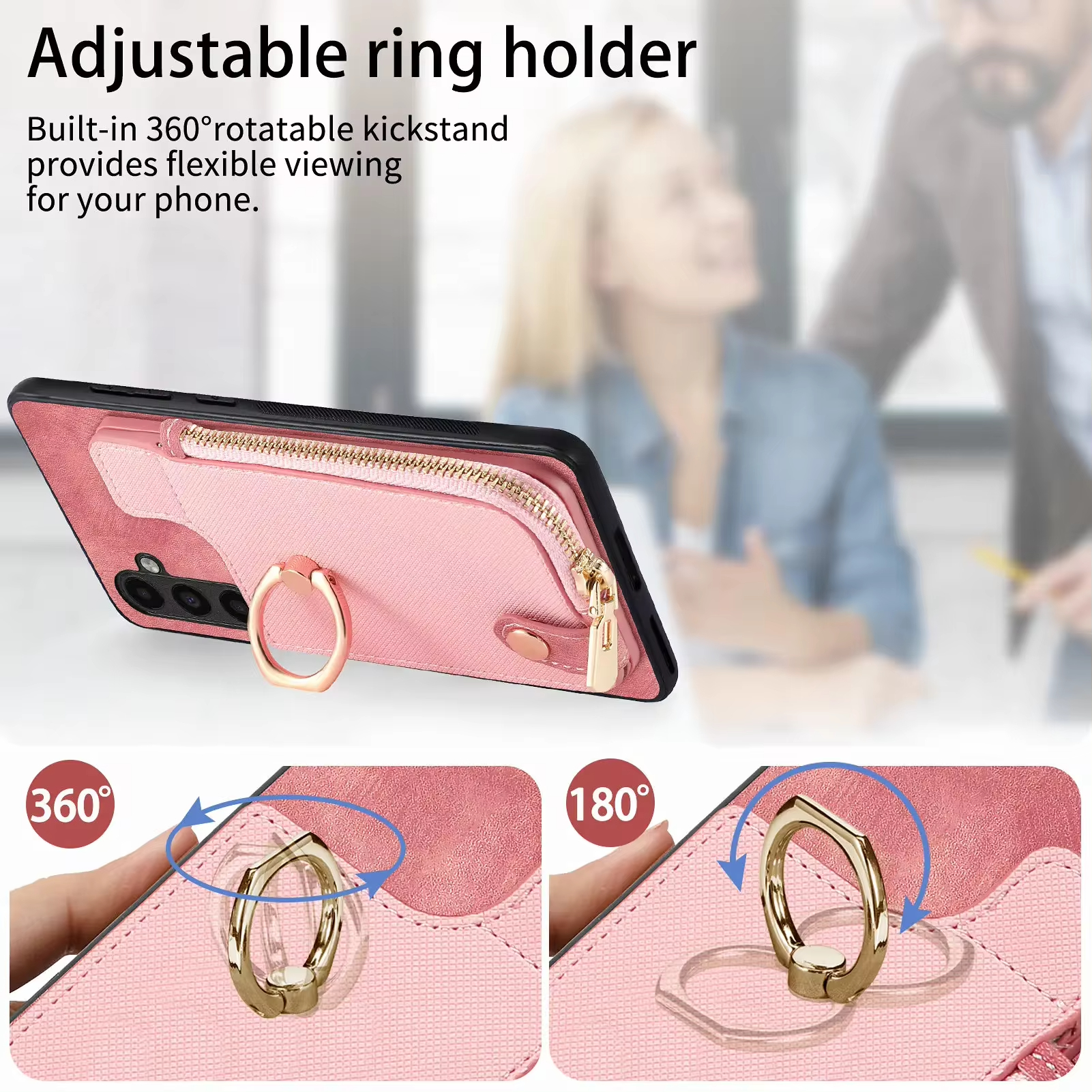 Vintage Zipper Cards Slot Wallet Ring Holder Leather Case for Samsung Galaxy A15 A25 A35 A55