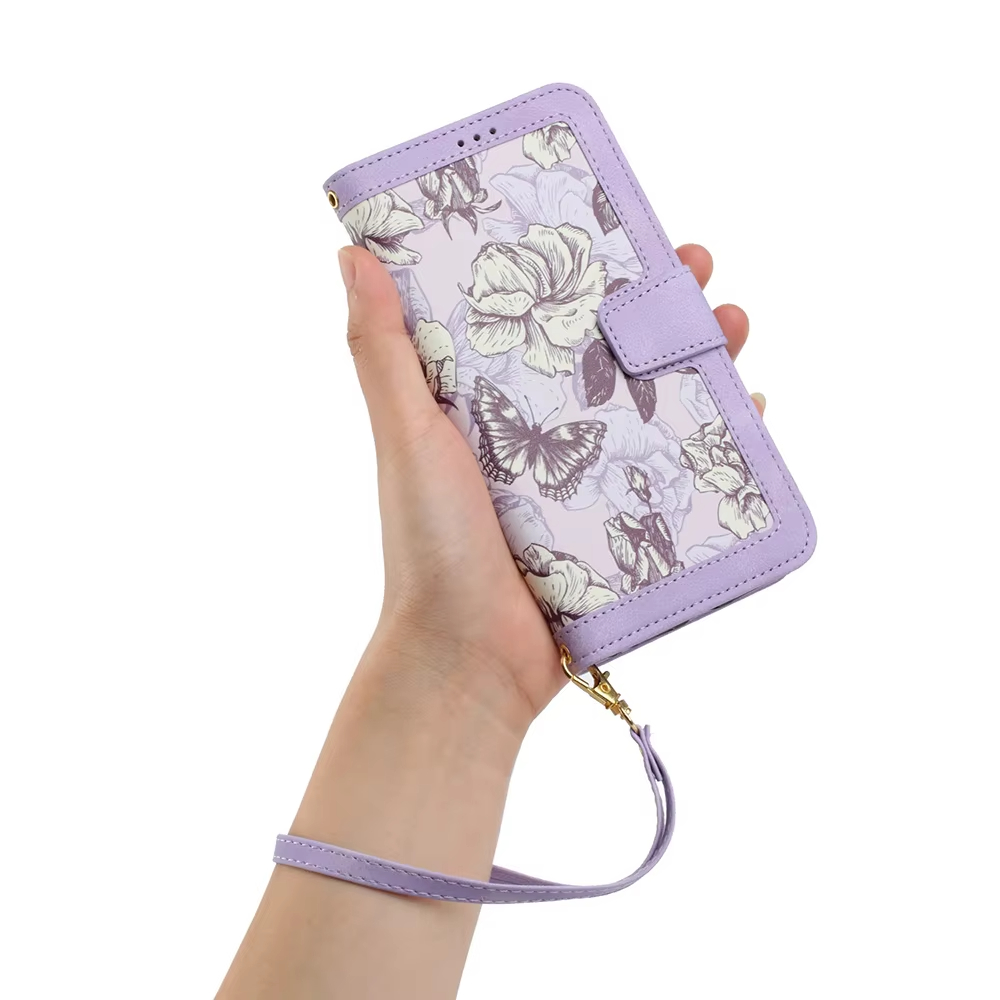 Luxury Flower Pattern Magnetic Clasp Flip Leather Case for Galaxy S24 S23 S22 S21