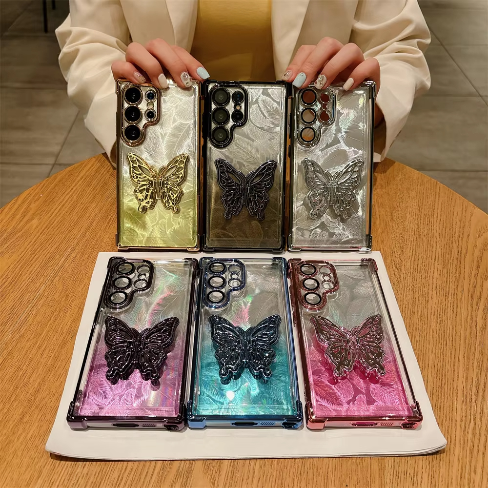 Cartoon Butterfly Gradient Bracket Case for Samsung Galaxy S24 Ultra Plus