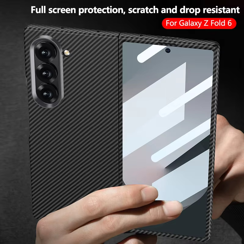 Luxury Carbon Fiber Pattern Shockproof Case For Samsung Galaxy Z Fold 6 With Screen Tempered Glass 