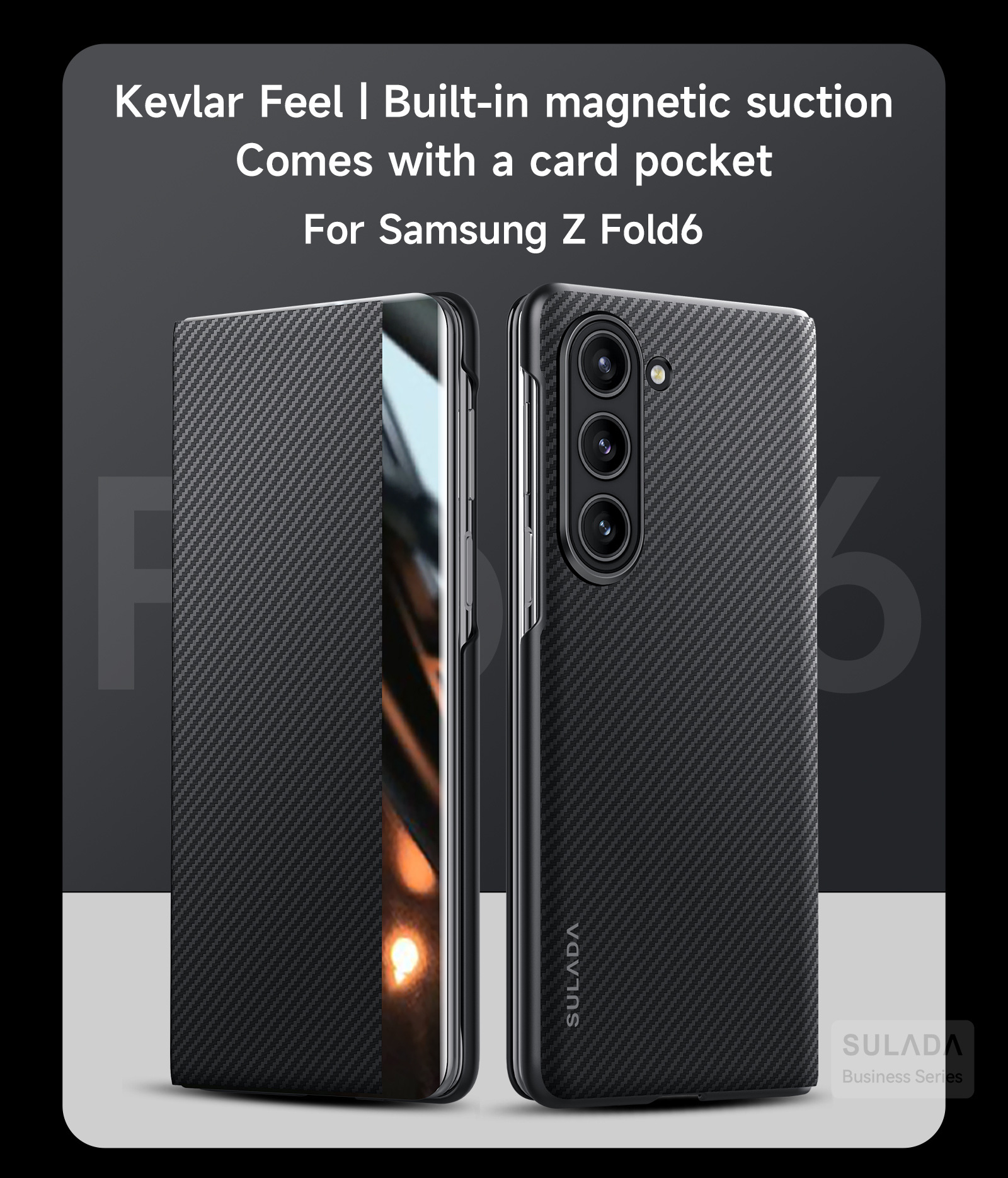 Carbon Fiber Matte Magnetic Phone Case With Card Pocket For Samsung Galaxy Z Fold 4 5 6 
