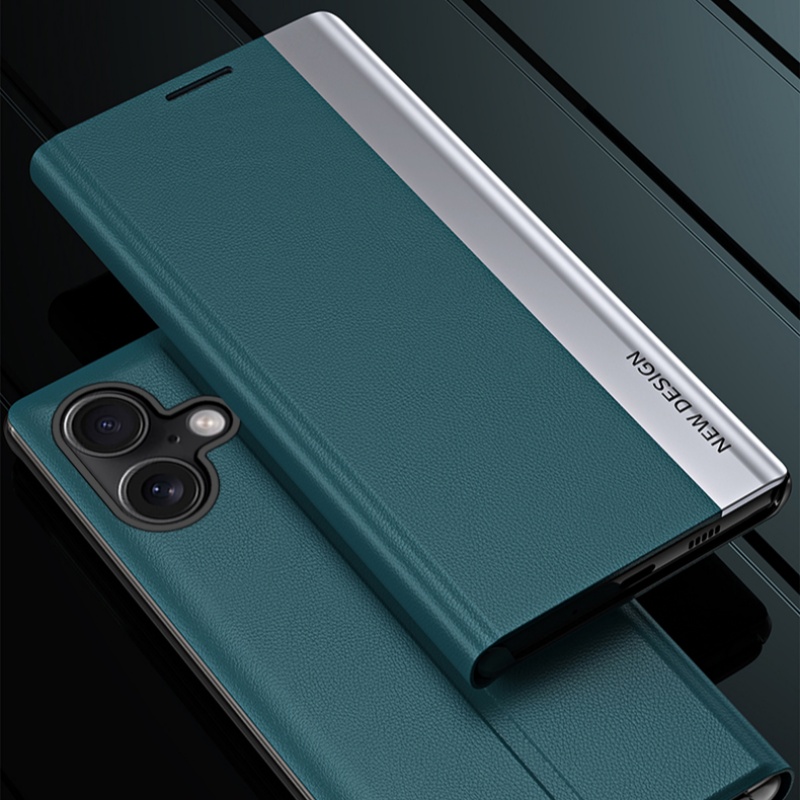 Luxury Flip Leather Invisible Plating Bracket Phone Case For iPhone 16 Series