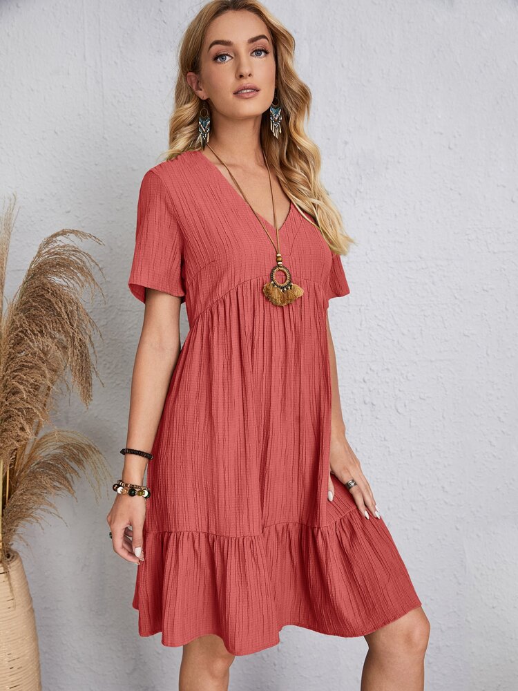 2024 Women's Popular Summer Loose Casual Short-Sleeved Belted Flowing Dress
